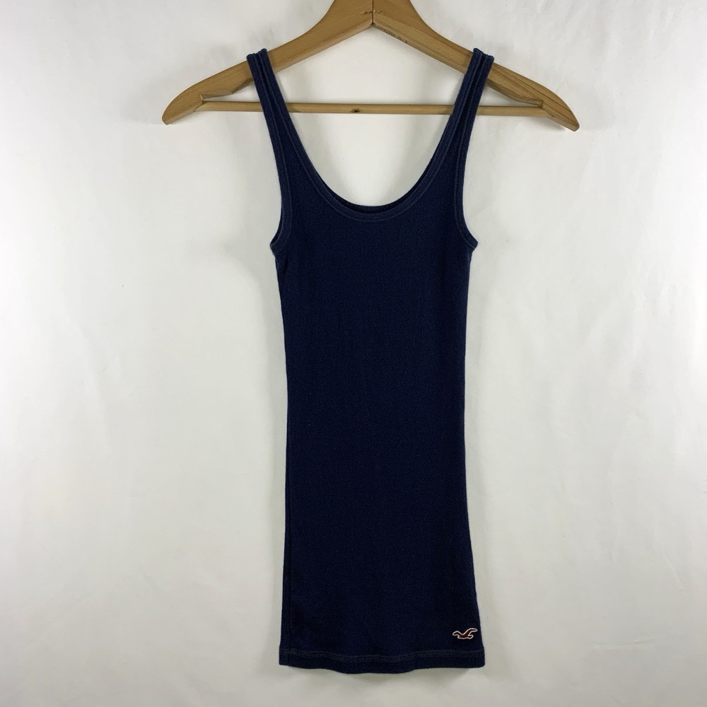 VTG Hollister Womens Y2K Ribbed Knit Long Tank Top Size XS Navy Bella Preppy